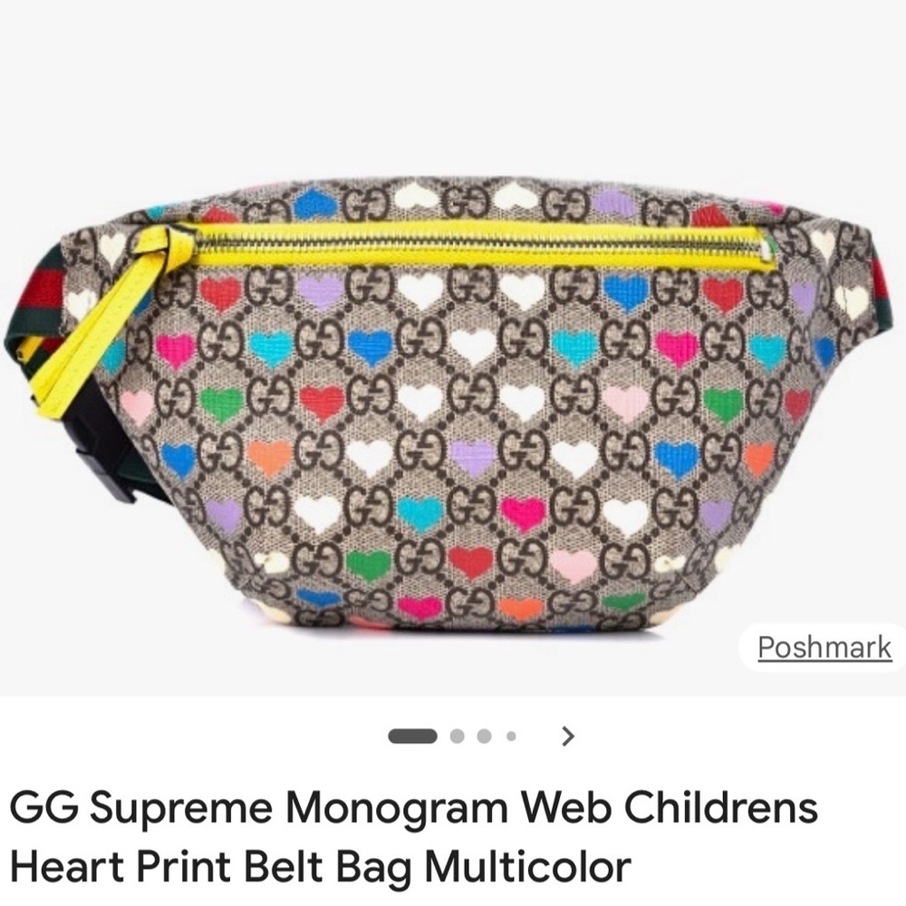 Gucci Kids Heart Print Belt Bag with Yellow Accent.